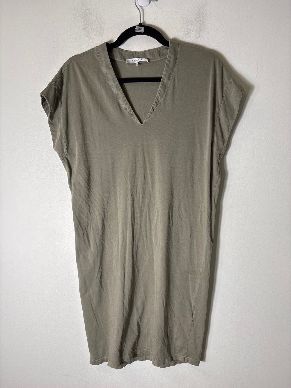 FRAME Dark Sage Cap Sleeve Cotton Knee Length Dress Sz SP